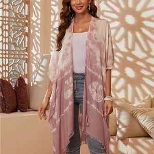 Moss Rose Pink‎ Tie-Dye Kimono Cardigan